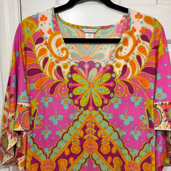 Y2K Trina Turk V-Neck Woodblock Floral Swim Cover-Up Dress - Picture 10 of 13